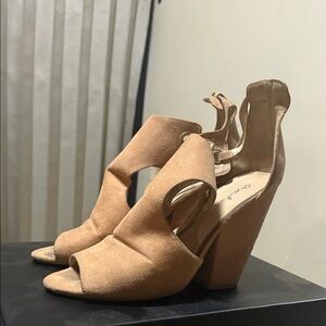 Qupid Tan Open-Toe Heels